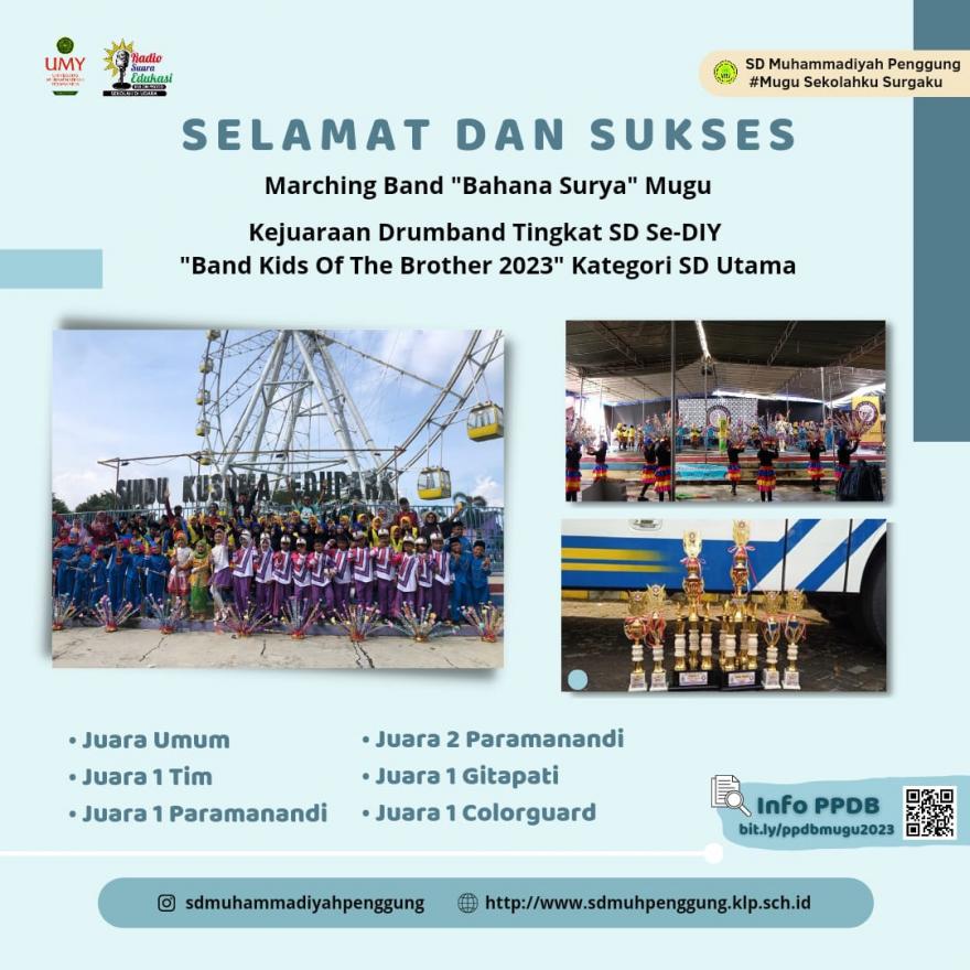Marching Band Bahana Surya SD Muh Penggung Raih Juara Umum Kejuaraan Drumband Tingkat SD se-DIY